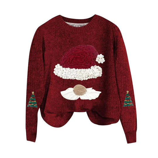 Damen Weihnachtspullover mit gesticktem Weihnachtsmann-Motiv und lässigem Schnitt Heidi-Mode