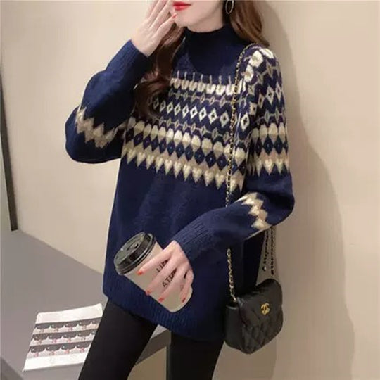 Damen Modischer Pullover mit geometrischem Fair-Isle-Muster Heidi-Mode