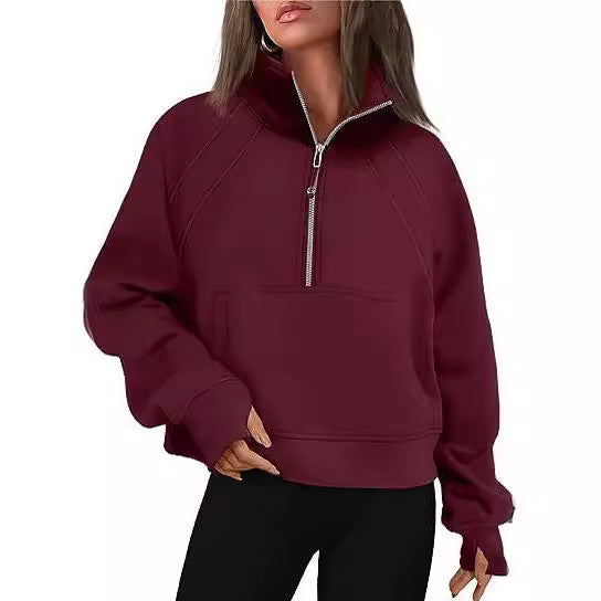 Damen Sportlicher Pullover mit hohem Kragen und Reißverschluss Heidi-Mode