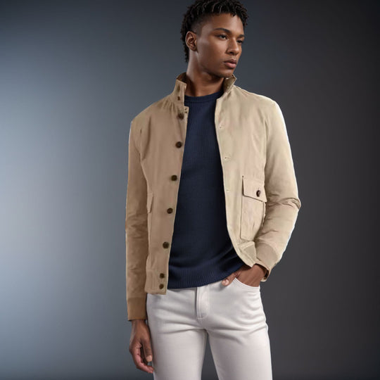 Herren funktionale Utility-Jacke mit hohem Kragen und aufgesetzten Taschen Heidi-Mode