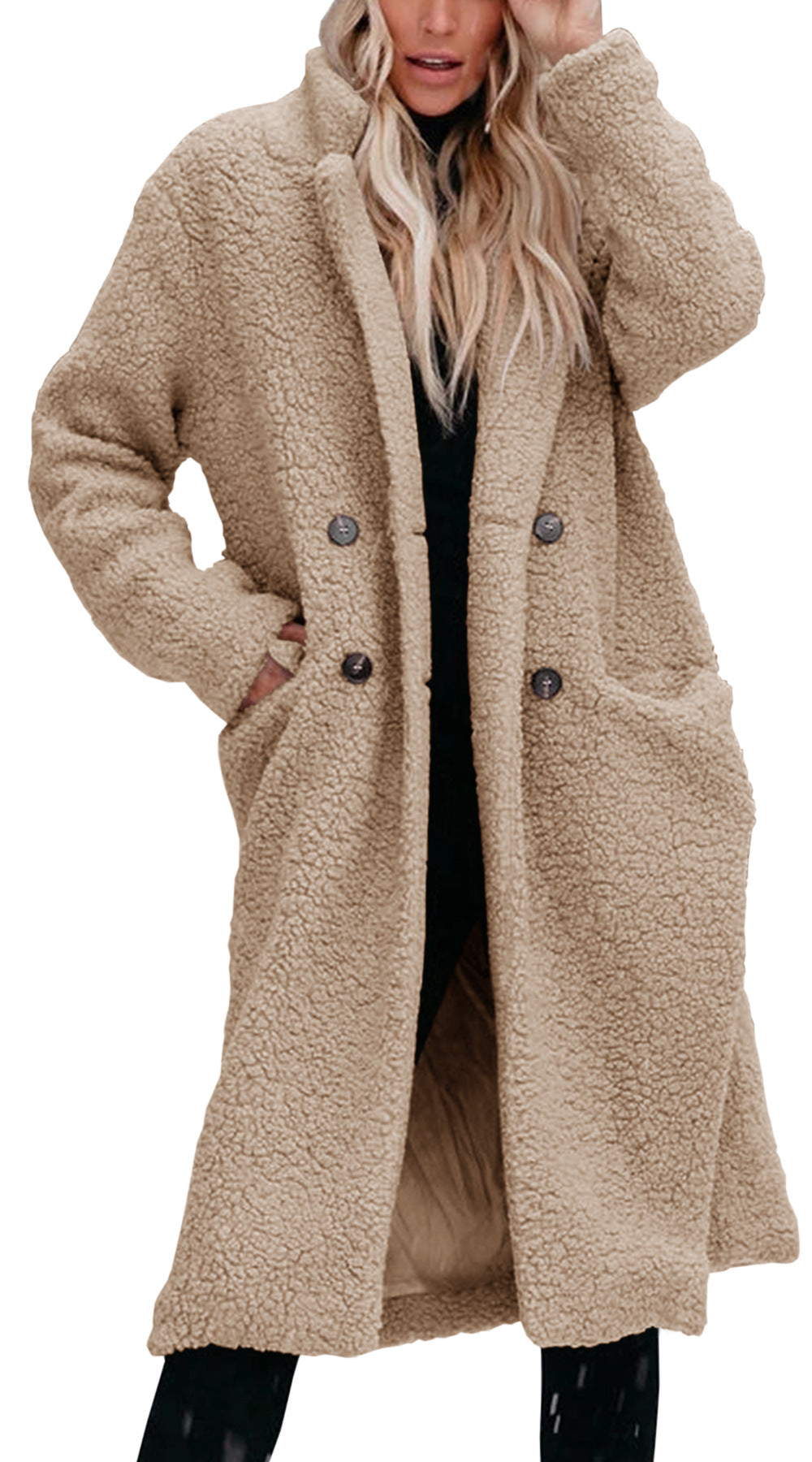 Damen Oversized Teddy-Mantel mit Knopfverschluss und praktischen Taschen Heidi-Mode