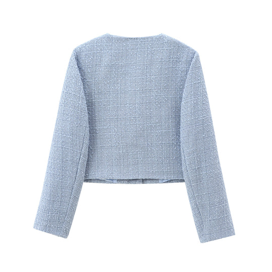 Damen elegante Kurzjacke im strukturierten Tweed-Stil mit praktischen Taschen Heidi-Mode