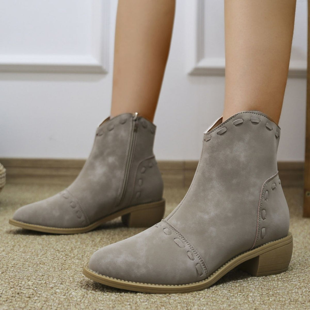 Damen elegante Stiefeletten mit modischen Ziernähten und praktischen Reißverschluss Heidi-Mode