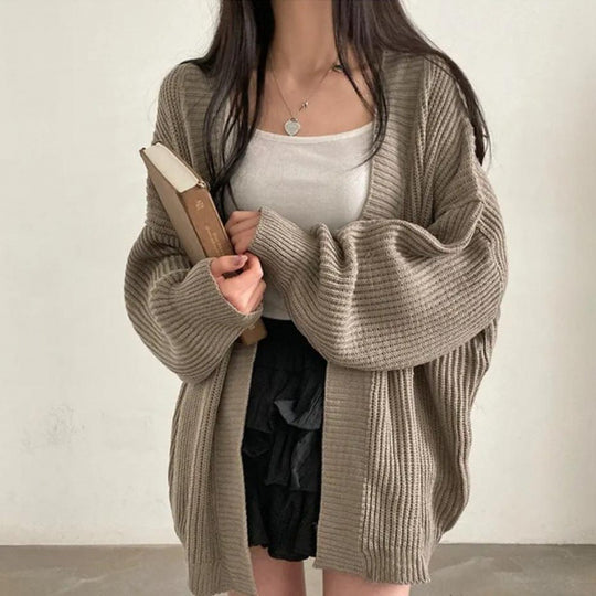 Damen Übergröße Strickjacke mit weit geschnittenen Ärmeln und strukturierter Textur Heidi-Mode