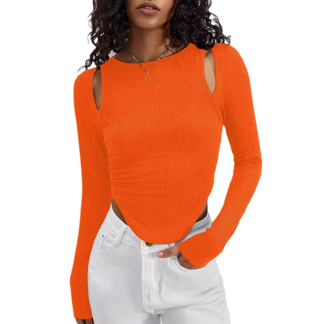 Damen Langarmshirt mit asymmetrischem Cut-Out und Rippstruktur Heidi-Mode