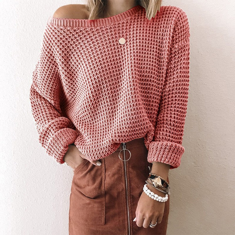 Damen lässiger Strickpullover im modernen Netzdesign Heidi-Mode