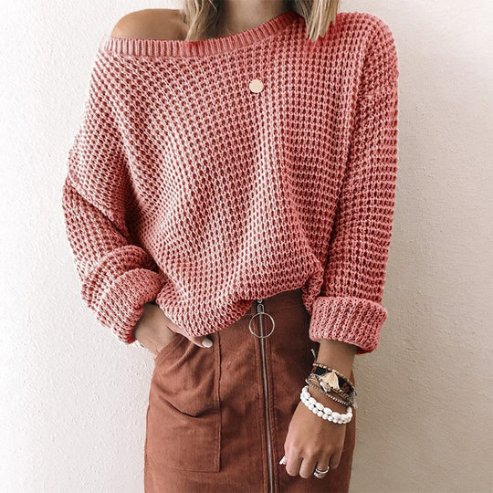 Damen lässiger Strickpullover im modernen Netzdesign Heidi-Mode