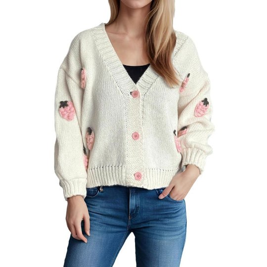 Damen Strickjacke mit verspielten Obstapplikationen Heidi-Mode