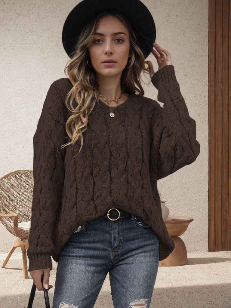 Damen Grobstrickpullover mit modernem Zopfdesign und weitem Schnitt Heidi-Mode