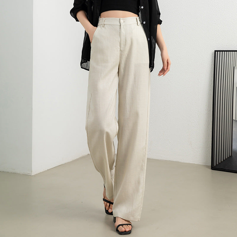 Damen elegante Leinenhose mit weitem Schnitt und praktischen Taschen Heidi-Mode