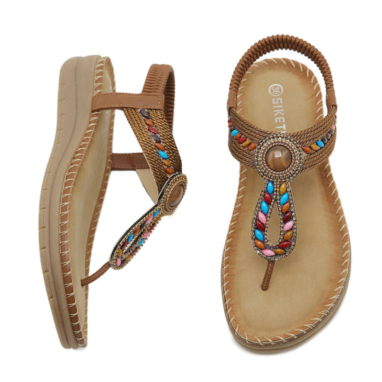 Damen Zehentrenner-Sandalen mit bunten Steindetails und komfortabler Sohle Heidi-Mode