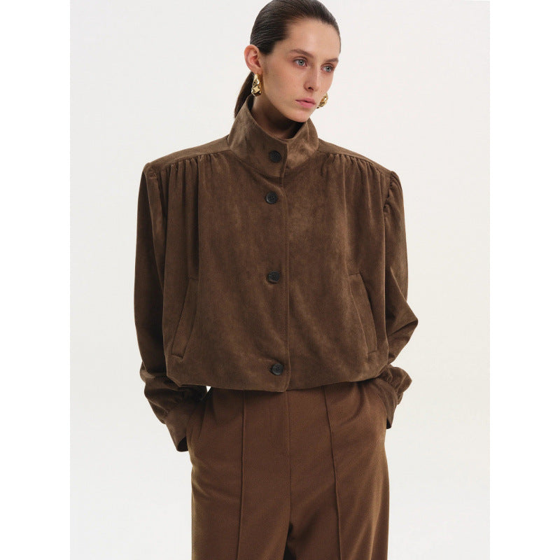 Damen elegante Jacke mit strukturierten Puffärmeln und Knopfdetail Heidi-Mode