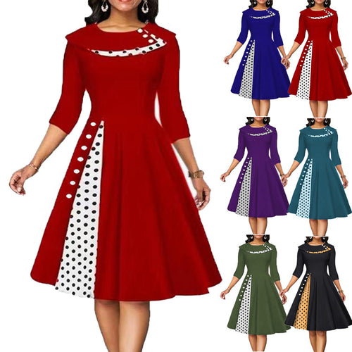 Damen Vintage Elegantes Kleid mit einzigartigem Polka-Dot-Design und ausgestelltem Rock Heidi-Mode
