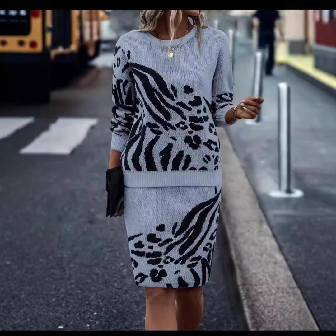 Damen Strickkleid im Leopardenmuster Heidi-Mode