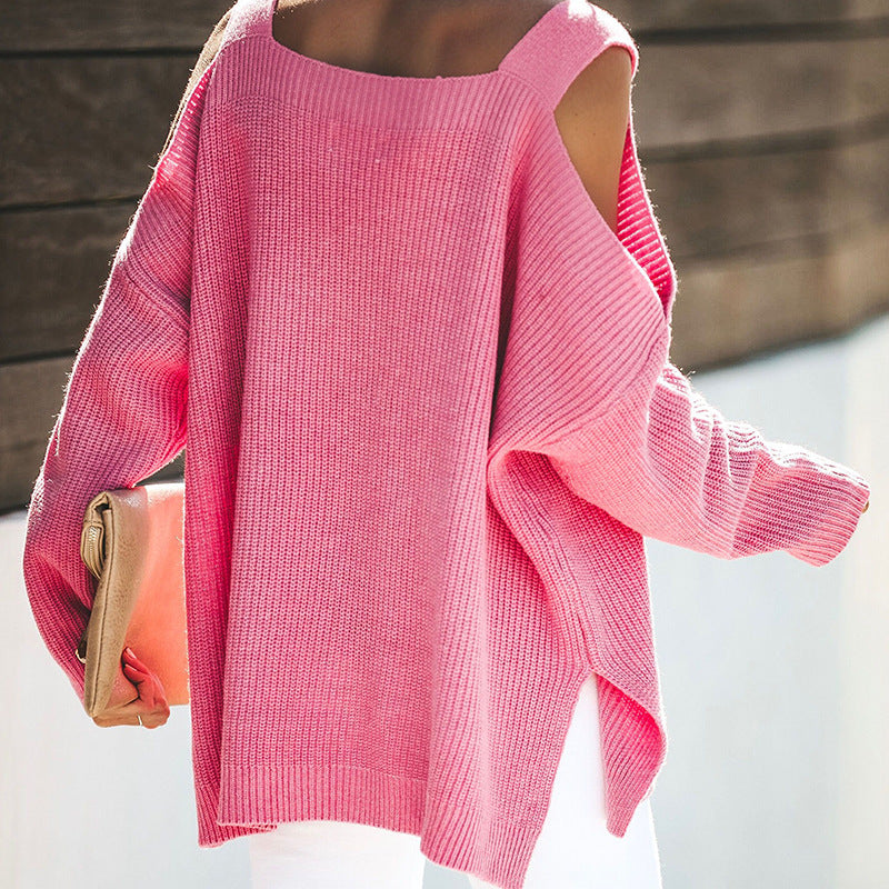 Damen lässiger Strickpullover mit offenen Schultern und großzügigem Schnitt Heidi-Mode