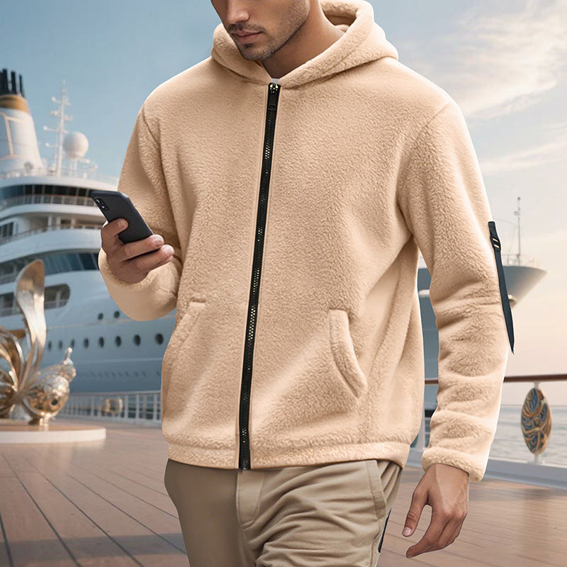 Herren kuscheliger Fleece-Hoodie mit glänzendem Reißverschluss und praktischen Taschen Heidi-Mode