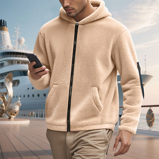 Herren kuscheliger Fleece-Hoodie mit glänzendem Reißverschluss und praktischen Taschen Heidi-Mode