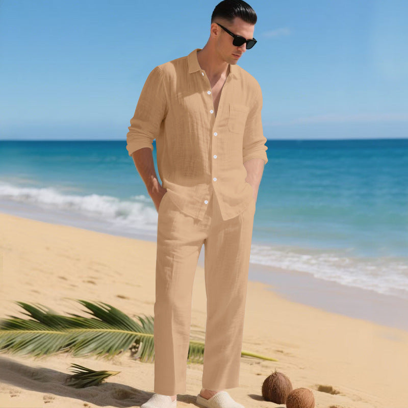 Herren leichtes Leinen-Outfit mit stilvollem Hemd und eleganter Hose Heidi-Mode