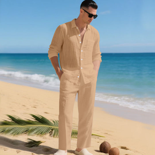 Herren leichtes Leinen-Outfit mit stilvollem Hemd und eleganter Hose Heidi-Mode