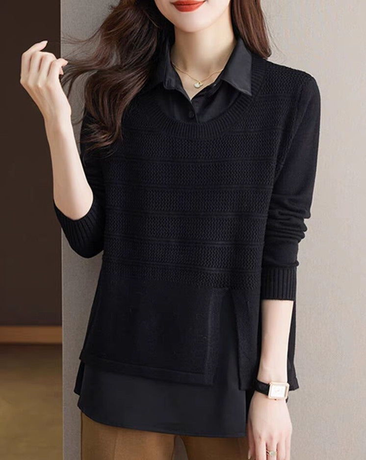 Damen Modischer Layered Pullover mit Struktur Heidi-Mode