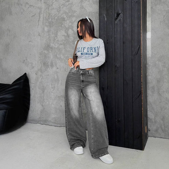 Damen Weite Jeans mit tiefem Schritt und angesagtem Used-Look Heidi-Mode