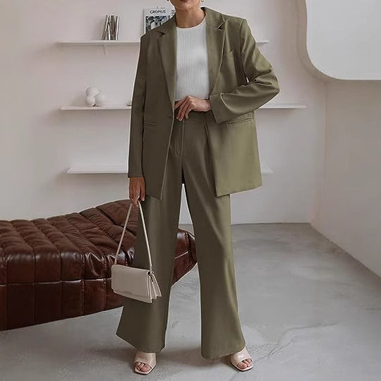 Damen elegantes Anzug-Set mit weitem Hosenbein und modernem Blazer Heidi-Mode