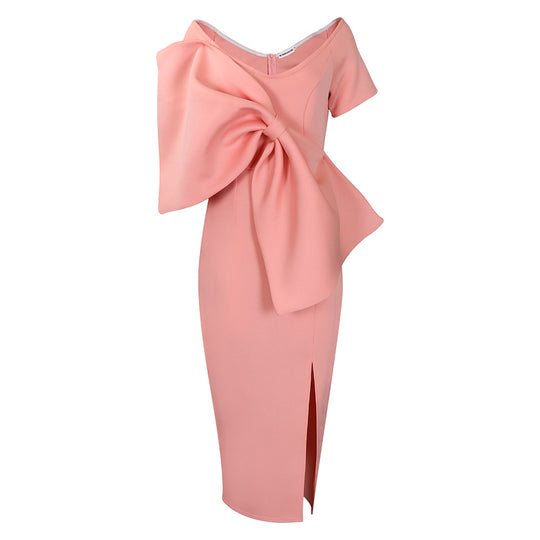 Damen Kleid mit dramatischem Schleifen-Detail und schickem Schlitz Heidi-Mode