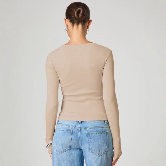 Damen Langarmshirt mit Knopfleiste und figurbetontem Schnitt Heidi-Mode