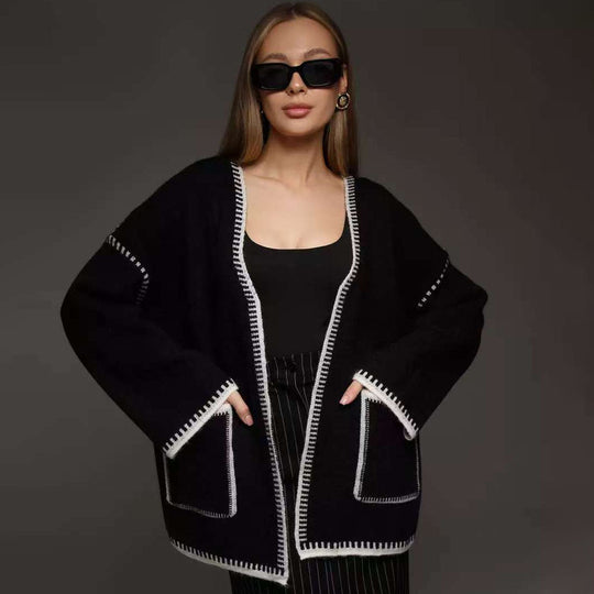 Damen Komfortabler Strick-Cardigan mit praktischen Taschen und Taillengürtel Heidi-Mode