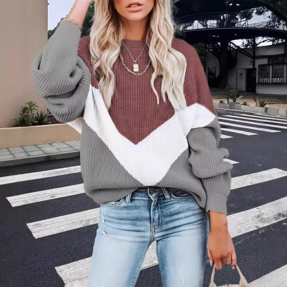 Damen Modischer Strickpullover mit innovativem Muster und weiten Ärmeln Heidi-Mode