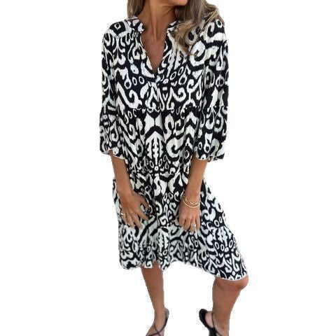 Damen lässiges Strandkleid mit lockerer Passform und schickem Druck Heidi-Mode