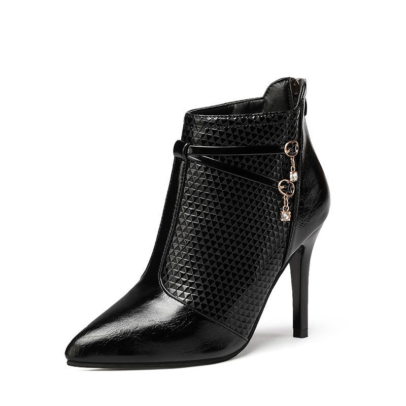 Damen elegante Ankle Boots mit strukturiertem Obermaterial und modischem Schmuckdetail Heidi-Mode