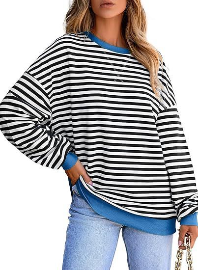 Damen lässiger gestreifter Sweatshirt mit Oversize-Schnitt und bequemen Details Heidi-Mode