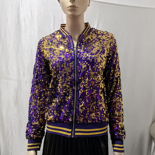 Damen Glitzernde Bomberjacke mit sportlichen Strickdetails Heidi-Mode