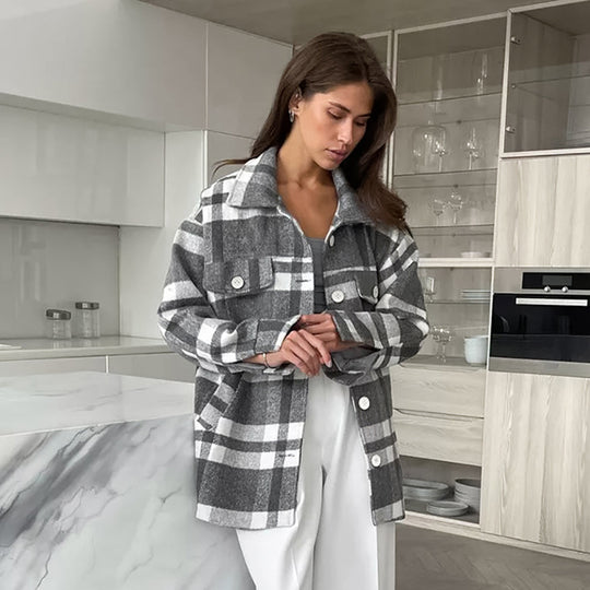 Damen Flanellhemdjacke mit Gürtel und Karomuster Heidi-Mode