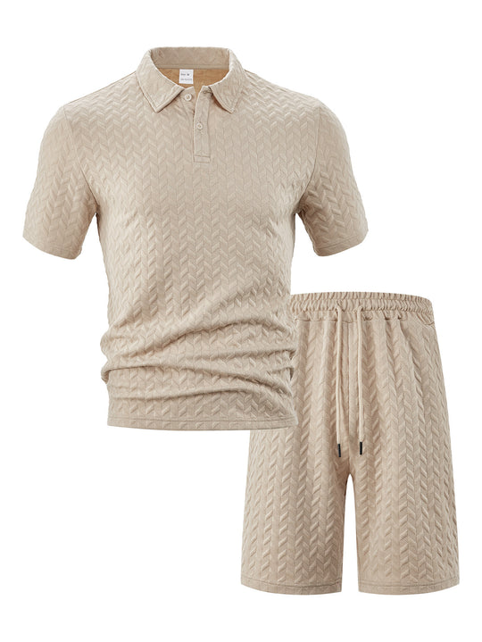 Herren elegantes Sport-Set mit strukturierter Oberfläche und bequemem Kurzarm-Polo Heidi-Mode