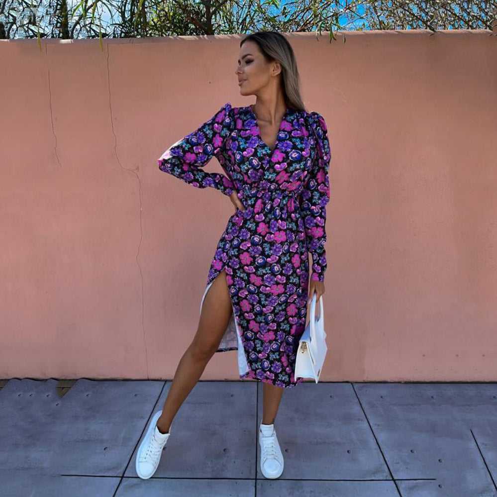 Heidi-Mode | Bedrucktes Taillenbetontes Mid-Ärmel Kleid