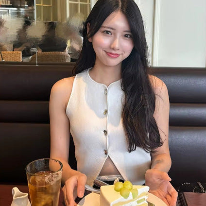 Damen ärmelloses Strickoberteil mit Knopfdetails Heidi-Mode