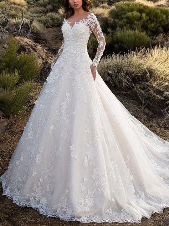 Damen Hochzeitskleid mit eleganter Spitzenverarbeitung und voluminösem Rock Heidi-Mode