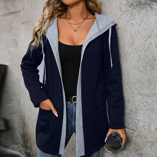 Damen bequeme Strickjacke mit Kapuze und praktischen Taschen Heidi-Mode