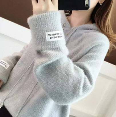 Damen Kuscheliger Hoodie mit Kordelzug und hohem Kragen Heidi-Mode