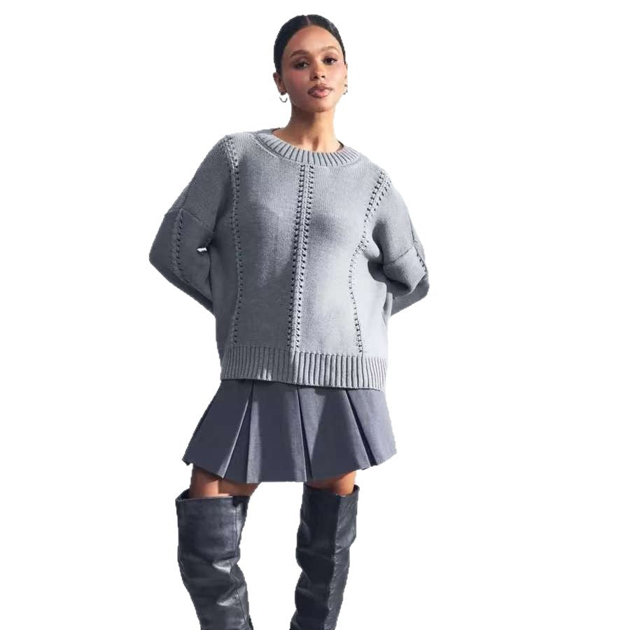 Damen Übergroßer Strickpullover mit luftiger Struktur und besonderen Details Heidi-Mode