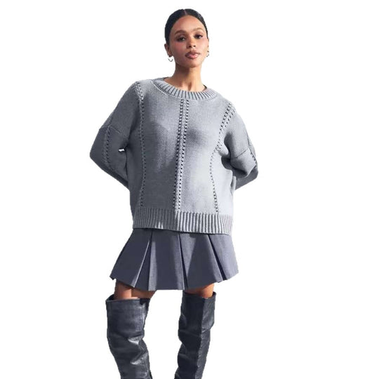 Damen Übergroßer Strickpullover mit luftiger Struktur und besonderen Details Heidi-Mode