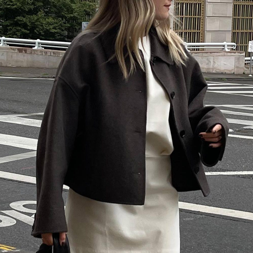 Damen oversized Wolljacke mit elegantem Kragen Heidi-Mode