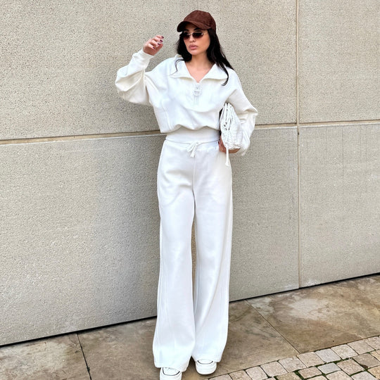 Damen gemütliches Fleece-Loungewear-Set mit hochgezogenem Kragen und lockerer Passform Heidi-Mode