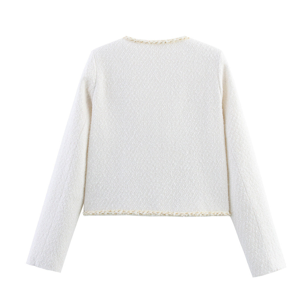 Damen modische Bouclé-Jacke mit eleganten Taschen und perlverzierten Knöpfen Heidi-Mode