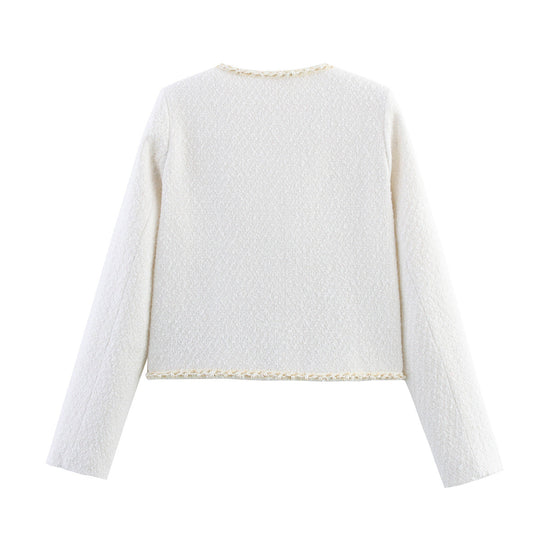 Damen modische Bouclé-Jacke mit eleganten Taschen und perlverzierten Knöpfen Heidi-Mode