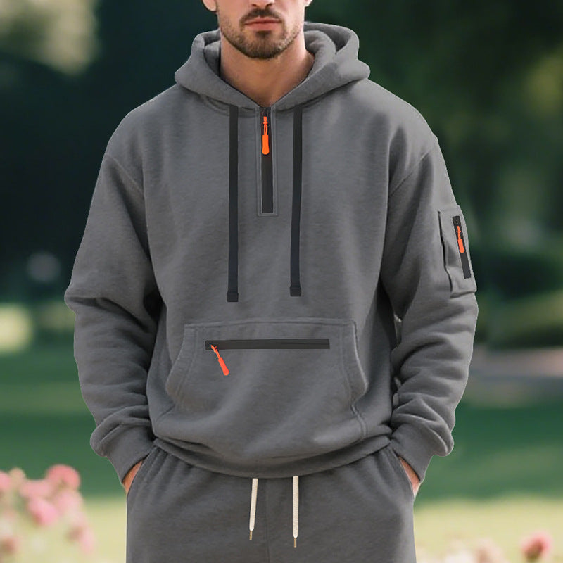 Herren funktionaler Kapuzenpullover mit Reißverschluss und seitlichen Taschen Heidi-Mode