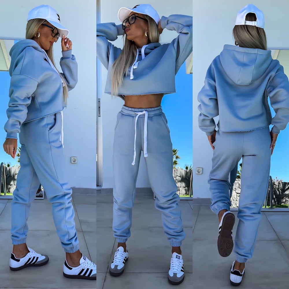 Damen gemütliches Jogginganzug-Set mit cropped Hoodie und elastischem Bund Heidi-Mode