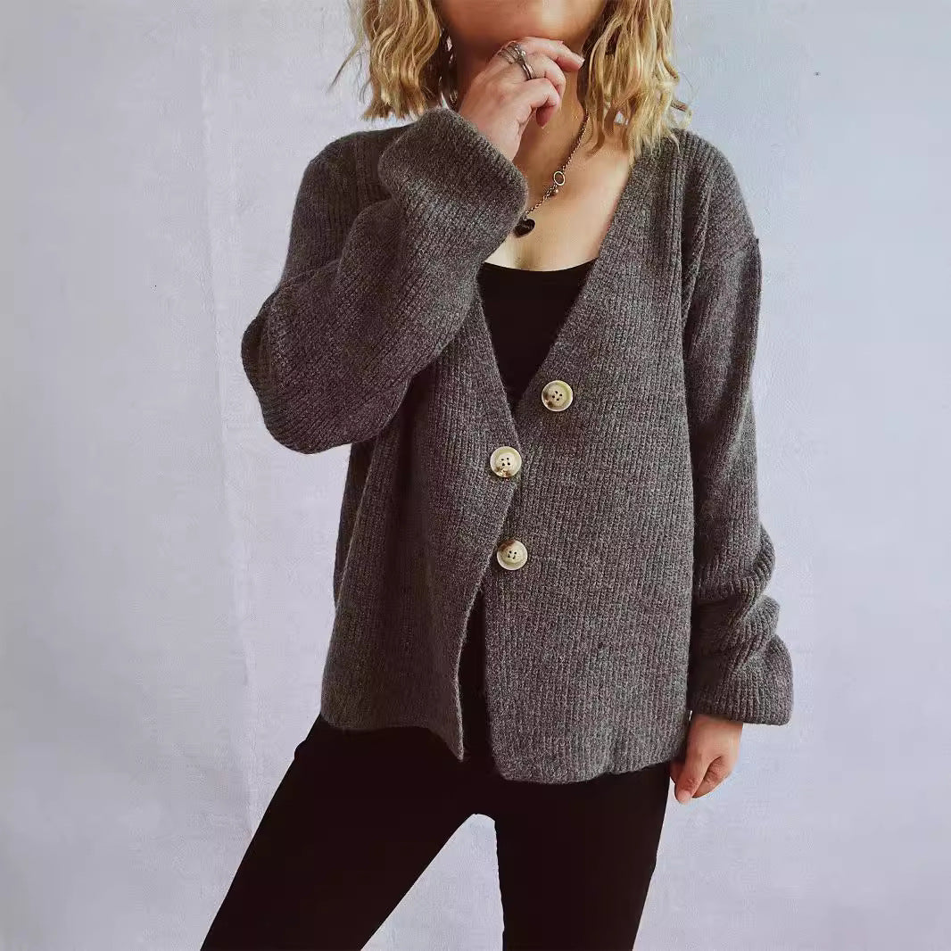 Damen lässiger Strickcardigan mit dekorativen Knopfdetails Heidi-Mode